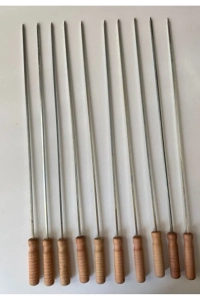 10 Adet Ahşap Saplı Kare Şiş Boy:55cm,Kalınlık:4mm Tahta Saplı Kuşbaşı Ciğer Tavuk Şişi